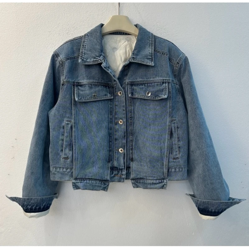 蜜地苏拉&5902新款牛仔外套时尚休闲不规则白鸭绒女士新款羽绒服