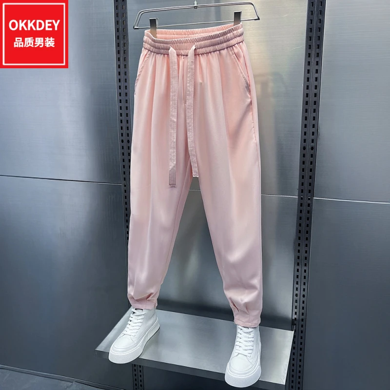 okkdey男士夏季薄款垂感冰丝休闲裤高端宽松哈伦裤百搭束脚运动裤