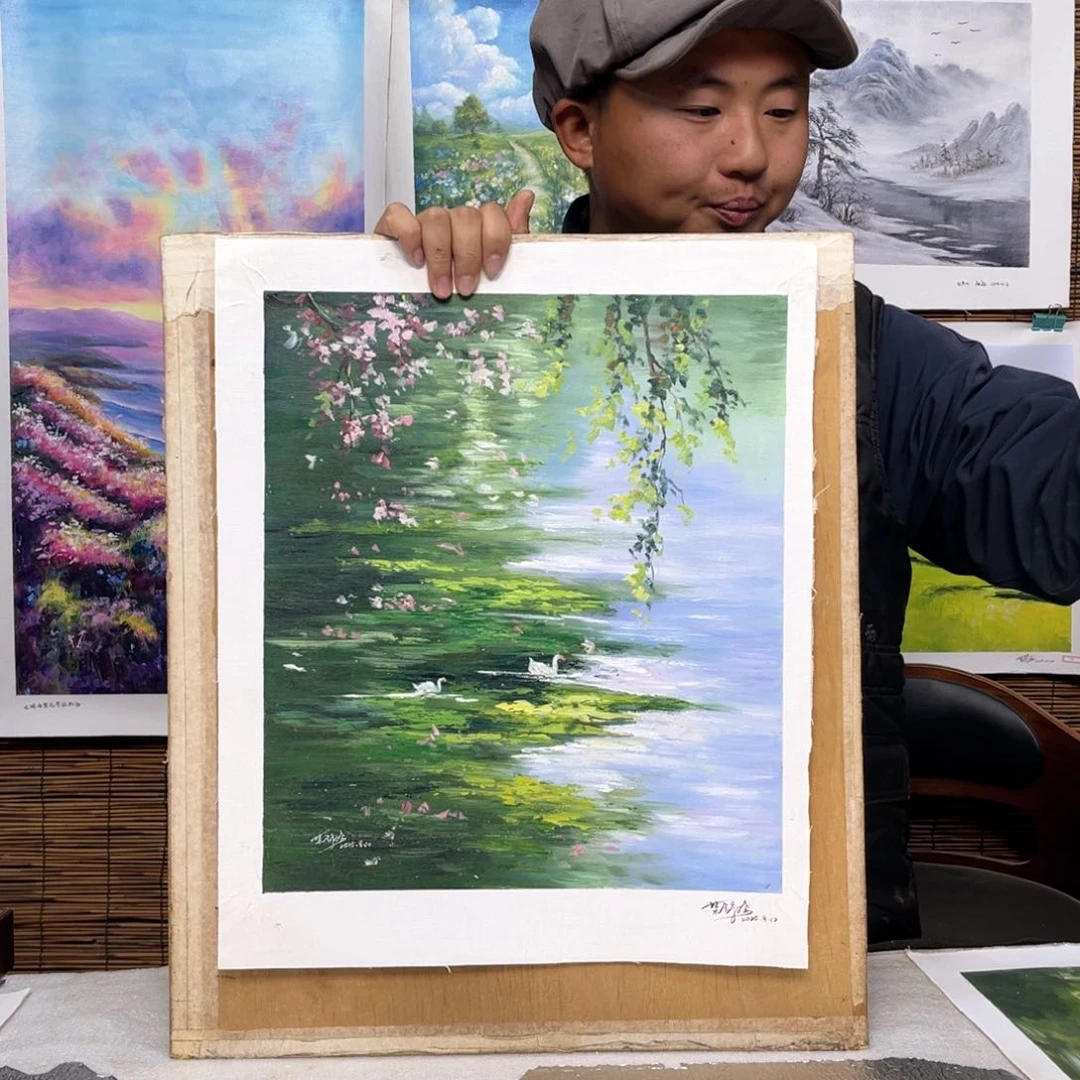 油画行路人小院绘画作品竞拍