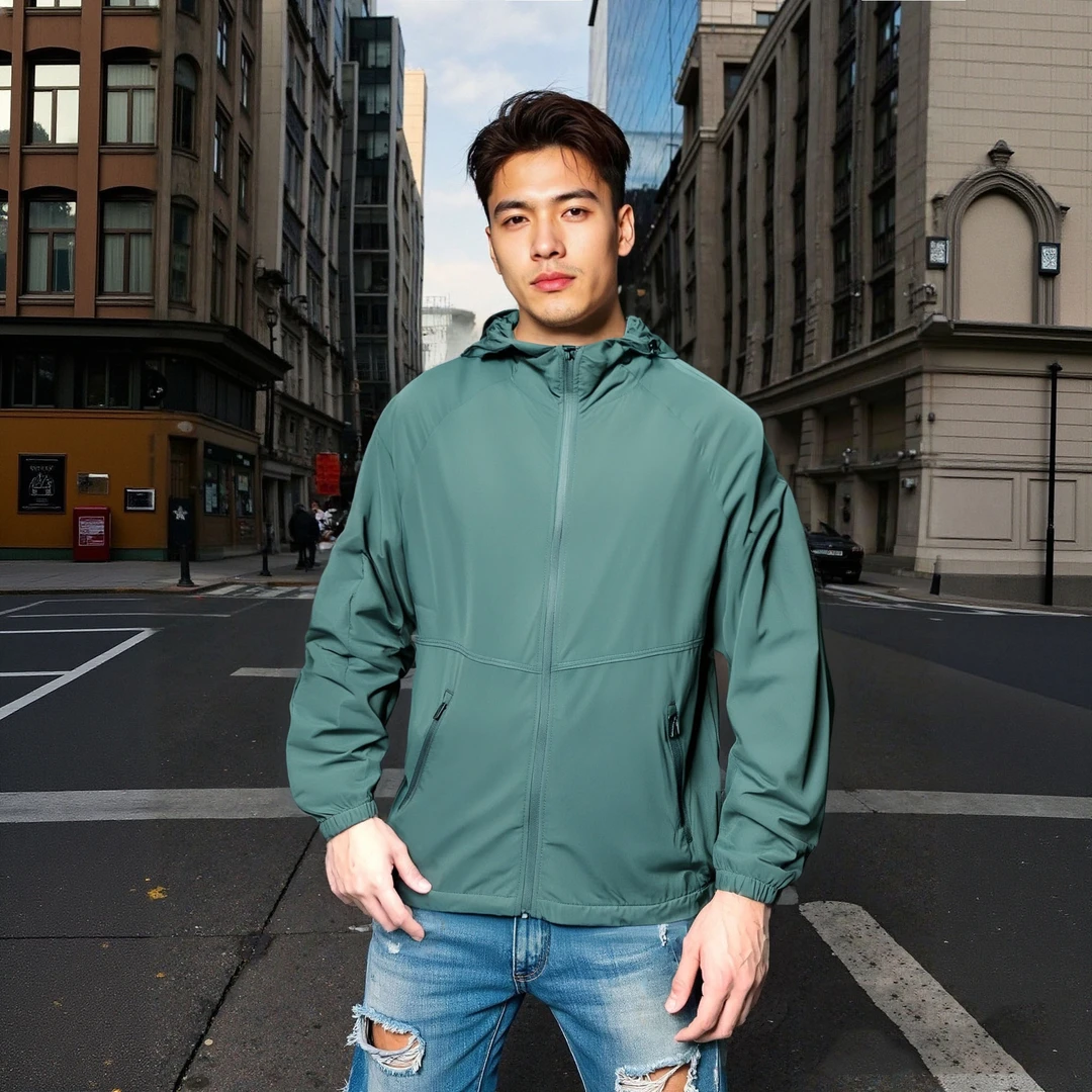 男士户外夏日运动防晒透气轻量夹克连帽轻防风薄外套L24-260