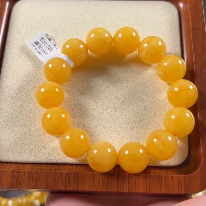 琥珀颈饰未镶嵌16mm+焦皮同料橘底花手串hh