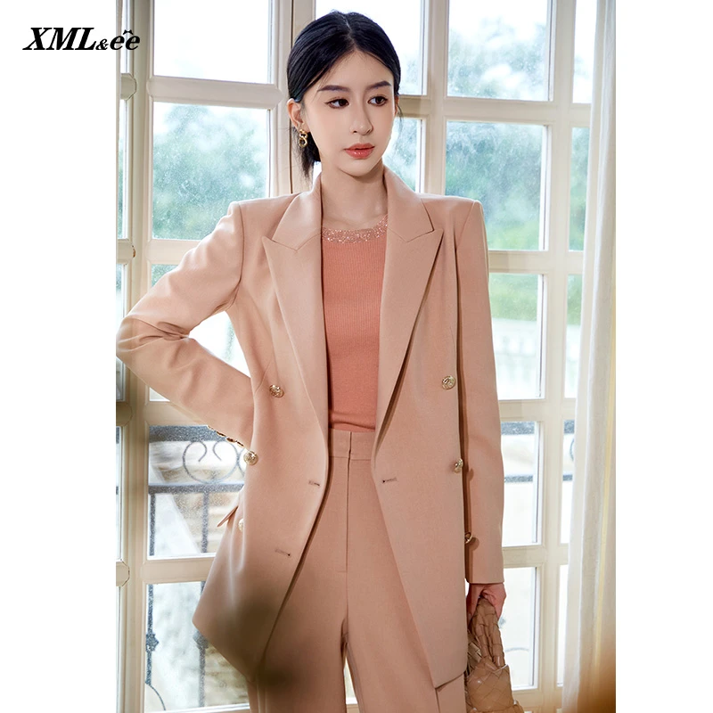 【可可专属】XMLee艾米尔粉橘色显白时尚长款百搭西装外套Y433X1447