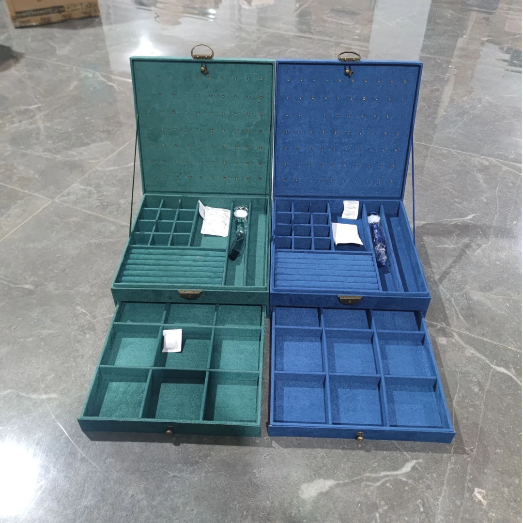 双层绒布复古风首饰盒颜色不挑