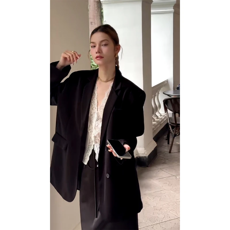 高级感西装外套女马甲蕾丝打底衫2025秋季新款显瘦高腰半身裙套装