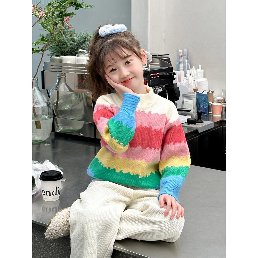 女童毛衣冬款2025新款冬季加厚宝宝棉质针织保暖上衣儿童加绒线衣