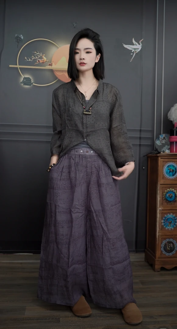 39020原创提花苎麻小方领上衣女衬衫高支轻薄精细苎麻复古文艺