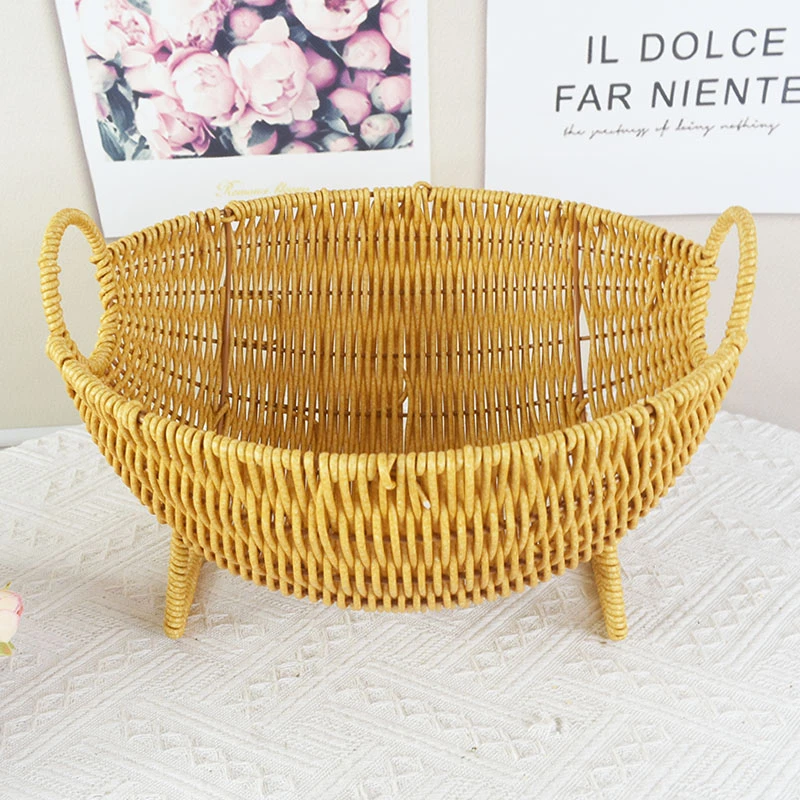 仿藤编织水果篮家用客厅茶几收纳果盘创意简约酒店水果收纳篮