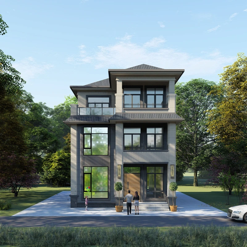 14.3x8.1三层新中式二开间小户型别墅全套施工图纸自建房设计图纸