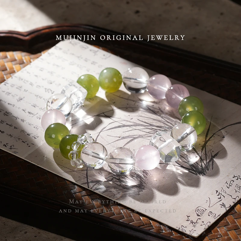 【木槿槿】天然白水晶手链女款11-12m送女朋友礼物时尚饰品串珠手串