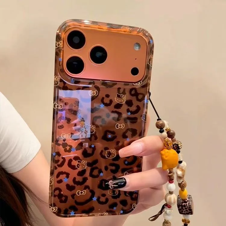 秋冬美拉德棕豹纹kt适用iPhone17ProMax手机壳14苹果16少女15链条
