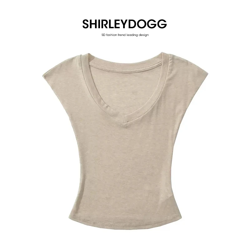 汤元家sd简约修身V领柔软亲肤T恤纯色