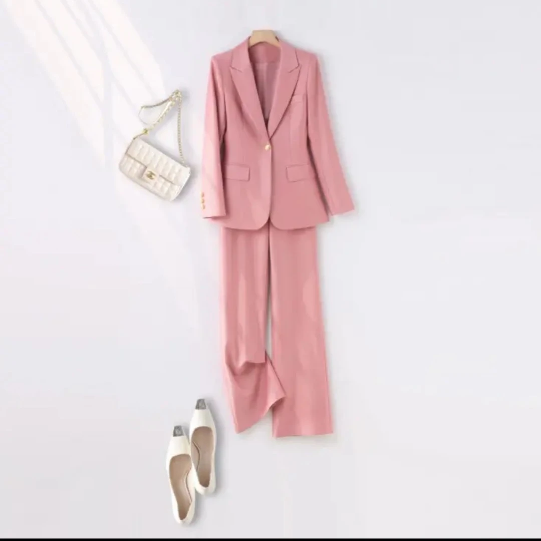 粉色气质职业正装休闲韩版西服套装女神范通勤两件套春秋新款