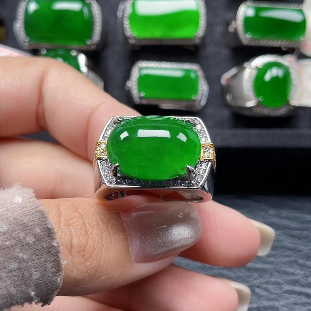 翡翠银S925镶嵌戒指天然A货翡翠没运费险3818