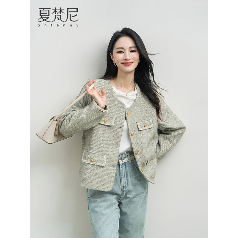 夏梵尼皎皎春眠2025春季新款韩版圆领清新亮片小香风外套