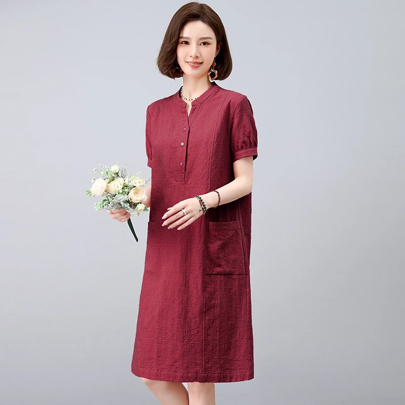 妈妈夏季薄款纯棉连衣裙女2025新款时尚洋气减龄休闲大码宽松裙子