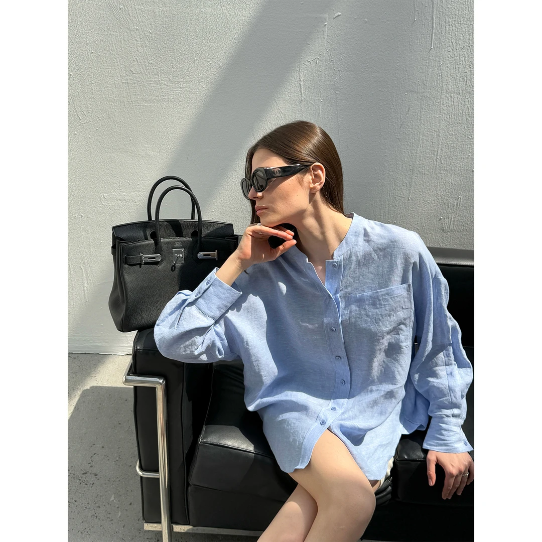 周淼【罗马Vibe】100天然麻轻薄防晒衬衫女 慵懒松弛上衣ZM25C8657Z