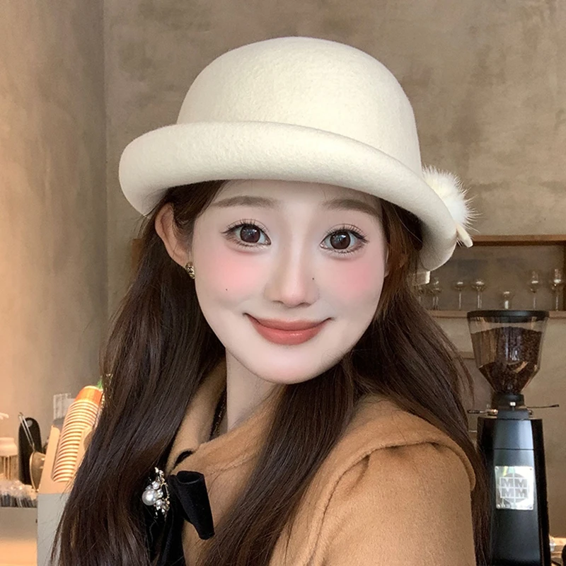 2025秋冬新款羊毛贝雷帽女高端法式千金小礼帽赫本复古毛呢盆帽