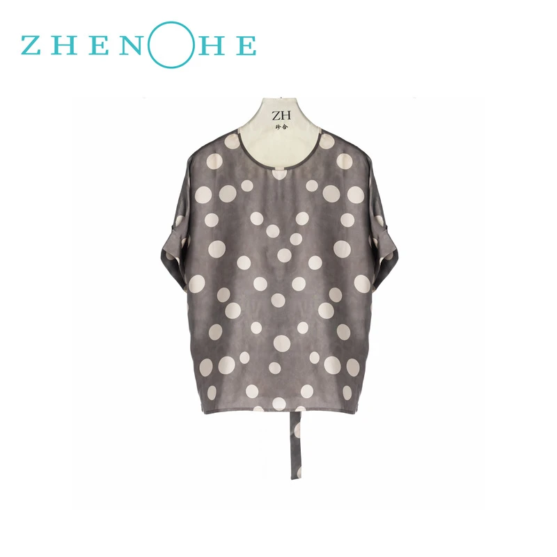 ZH【圆点】复古大圆点后飘带气质时尚宽松蝙蝠袖衬衫
