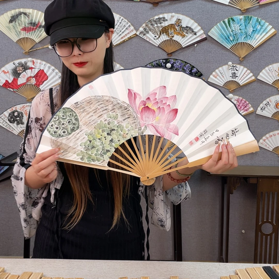 国画10寸玉竹-纯手绘-文玩扇骨（默认粘好）