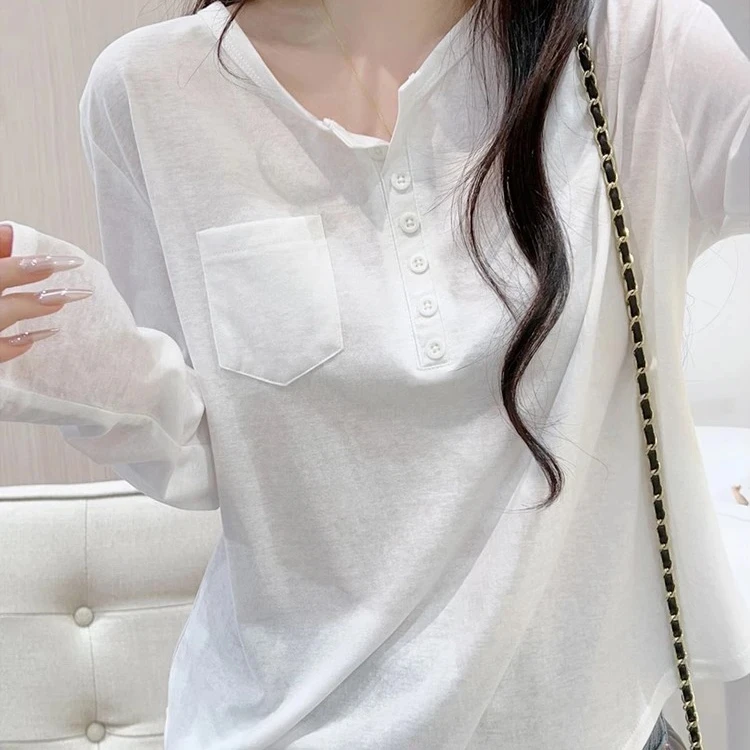 白色雪花棉t恤长袖2025春新款洋气女款爆款显瘦宽松打底衫上衣