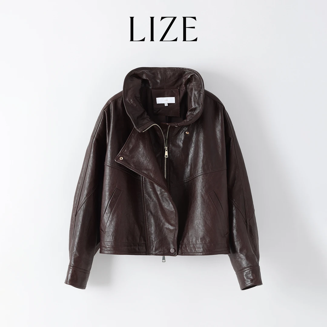 LIZE「追光者」嵿奢油蜡绵羊皮.花苞立领真皮衣外套L0032