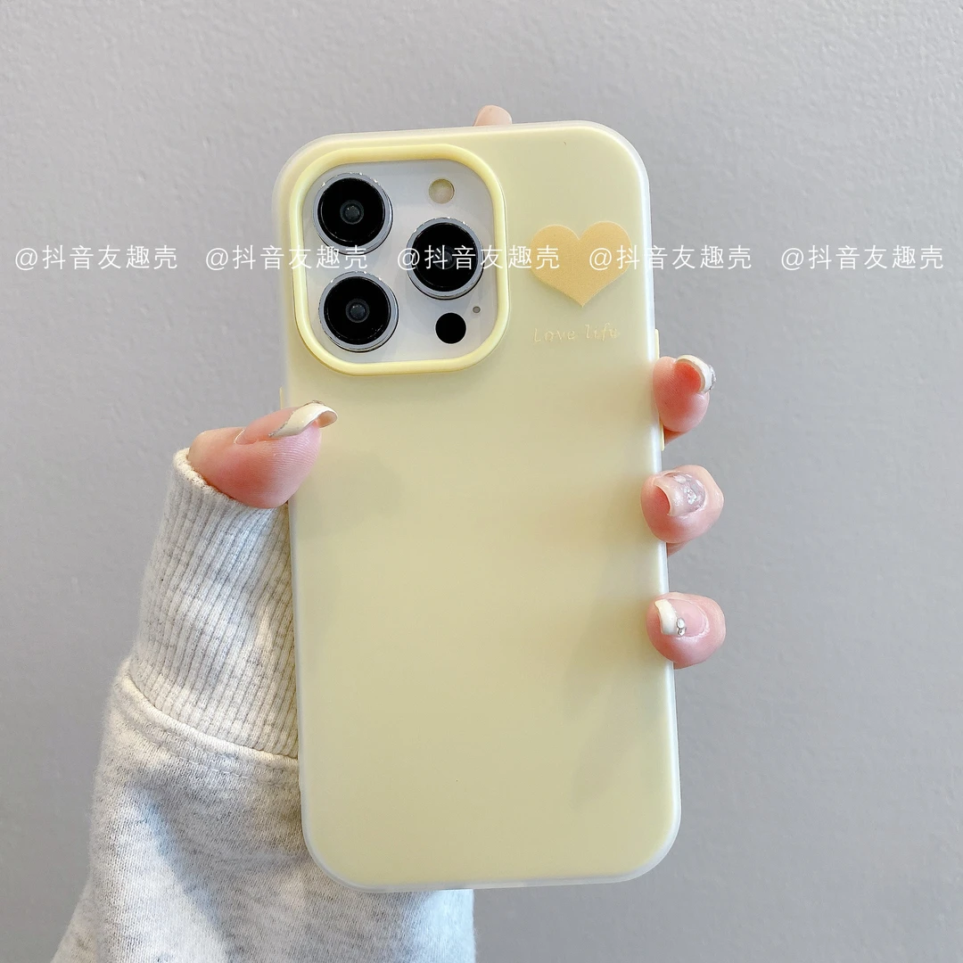 适用于苹果16新款/华为/小米/果冻壳卡通可爱ins简单手机壳黄爱心