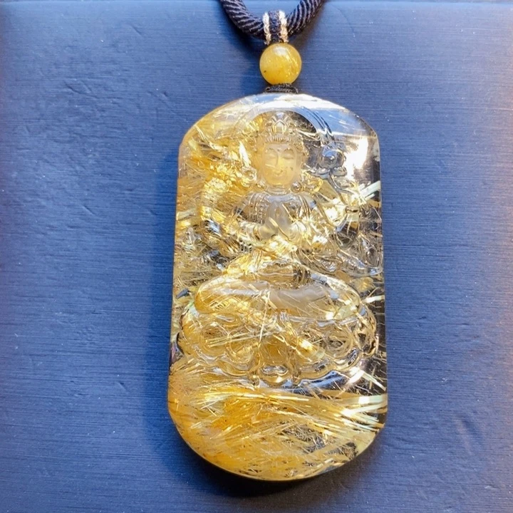 颈饰未镶嵌发晶天然白体黄钛晶千手观音无事牌