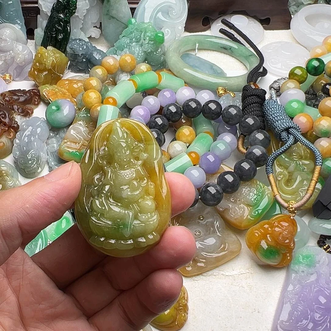 无*黄佳绿黄财神挂件手链