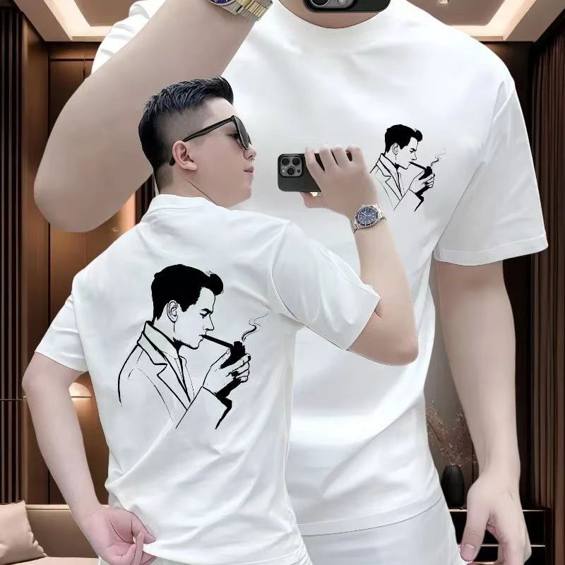 飘烟西装男孩 高品质新款轻奢T恤短袖极简印花流行圆领宽松半袖