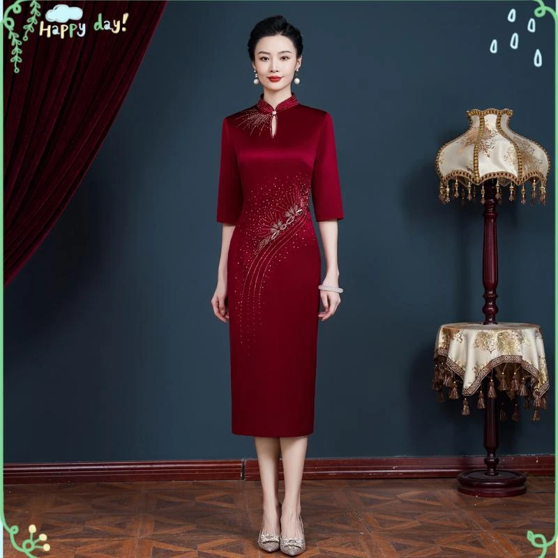 喜婆婆婚宴装2025妈妈参加婚礼喜服平时可穿高贵年轻款改良旗袍裙