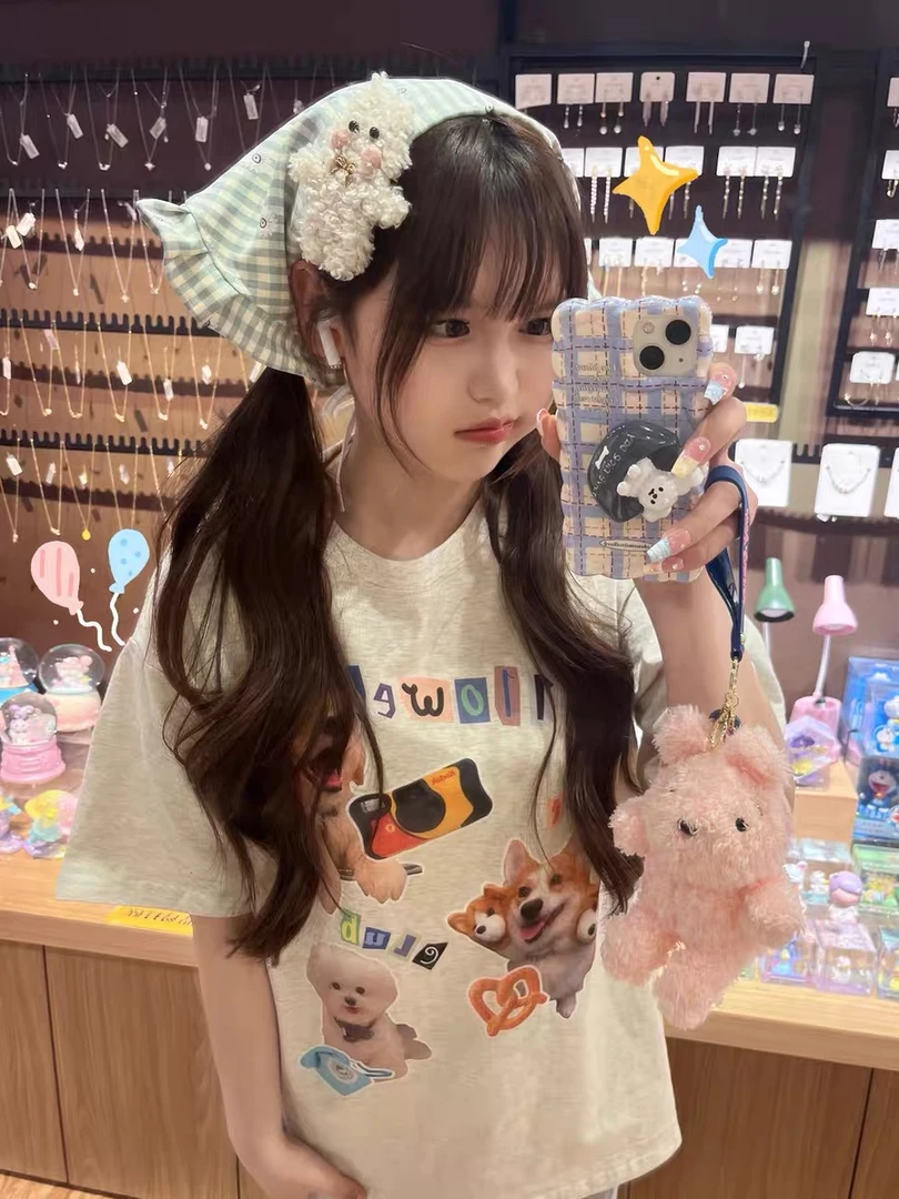 无品牌280克重磅国潮可爱小狗短袖男女