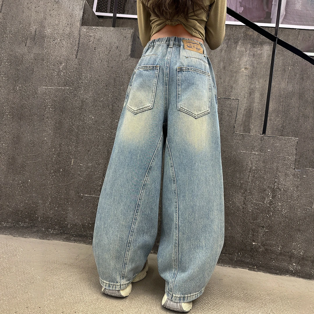 儿童秋装2025年新款大女童装宽松裤子春秋款牛仔裤秋季阔腿直筒裤