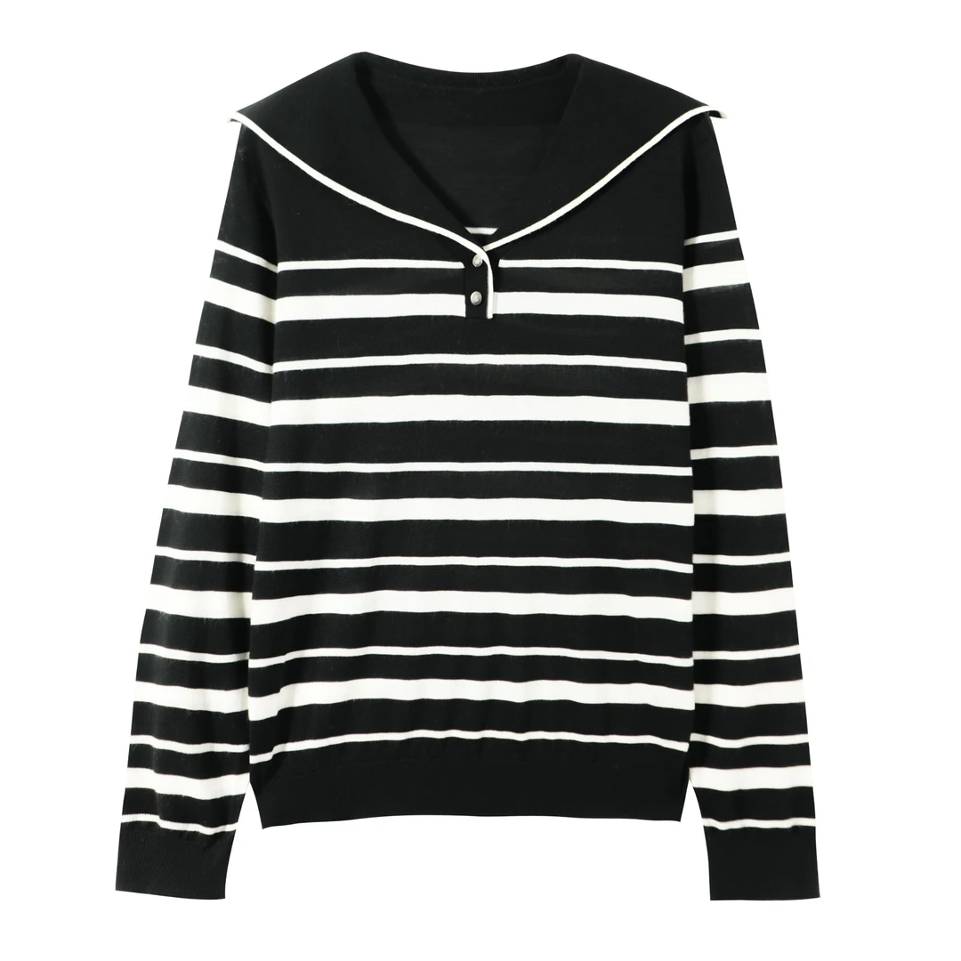 【法式温柔风】海军领条纹针织长袖衫08523