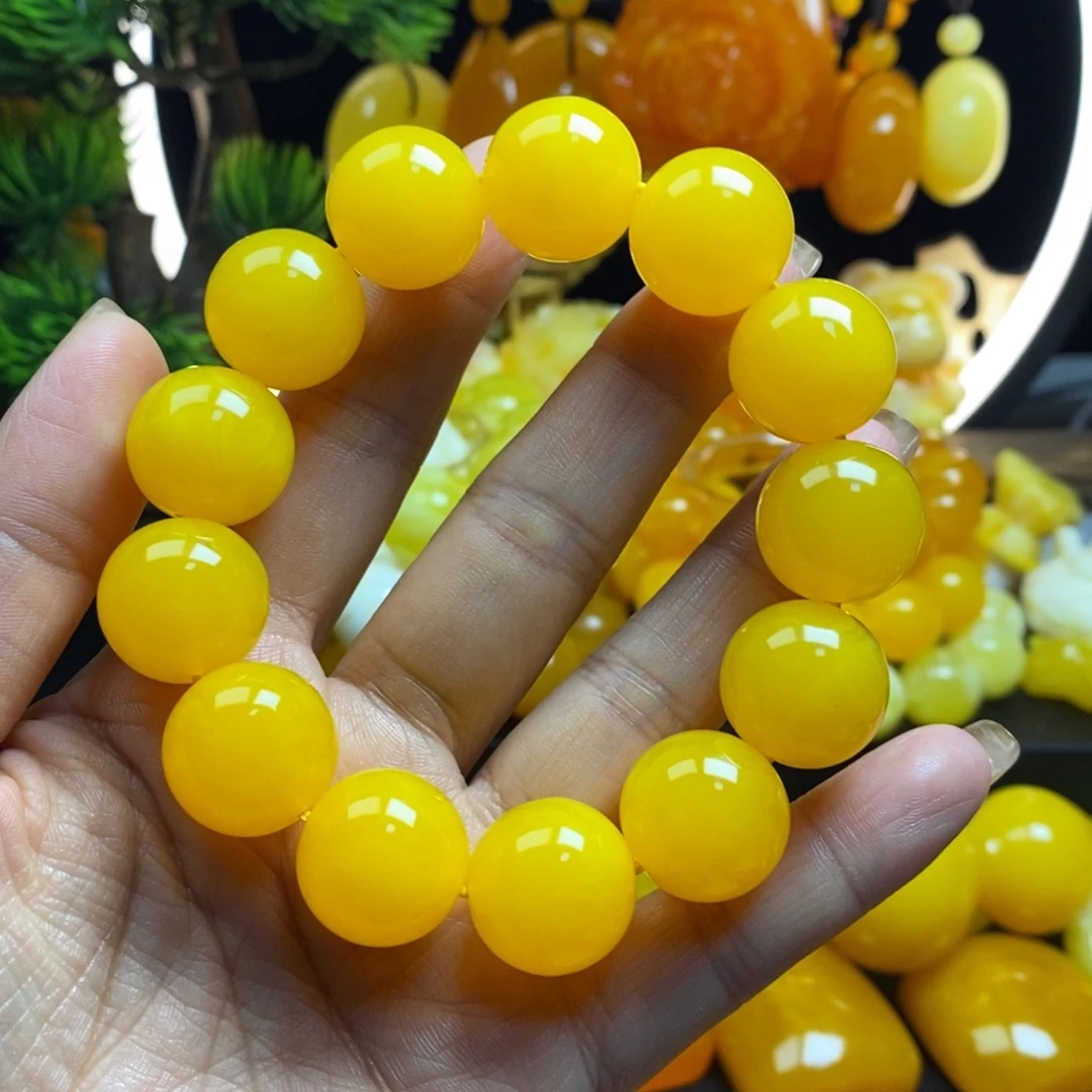 山***京无非金属鸡油黄18手串全品无暇