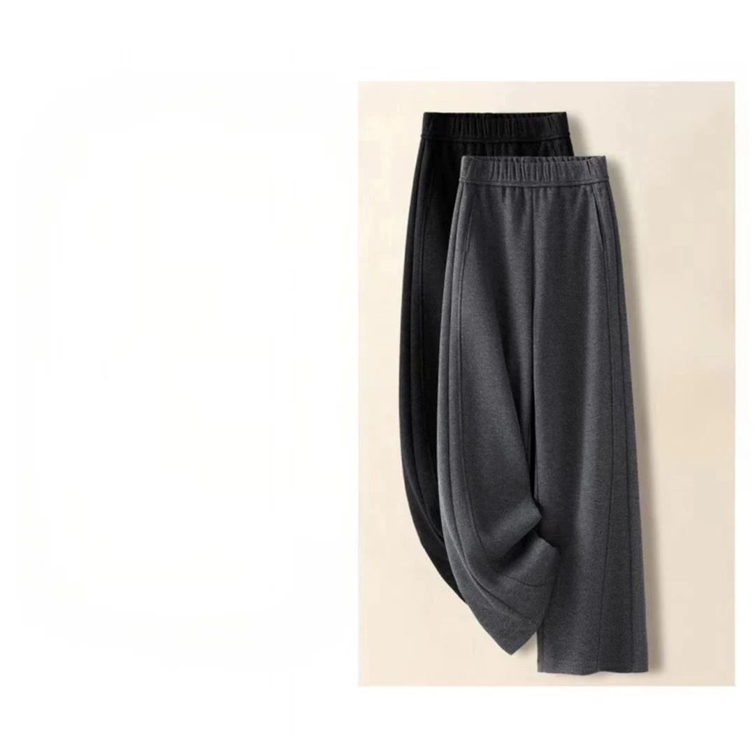 秋冬直筒裤高腰弯刀裤松紧休闲长裤