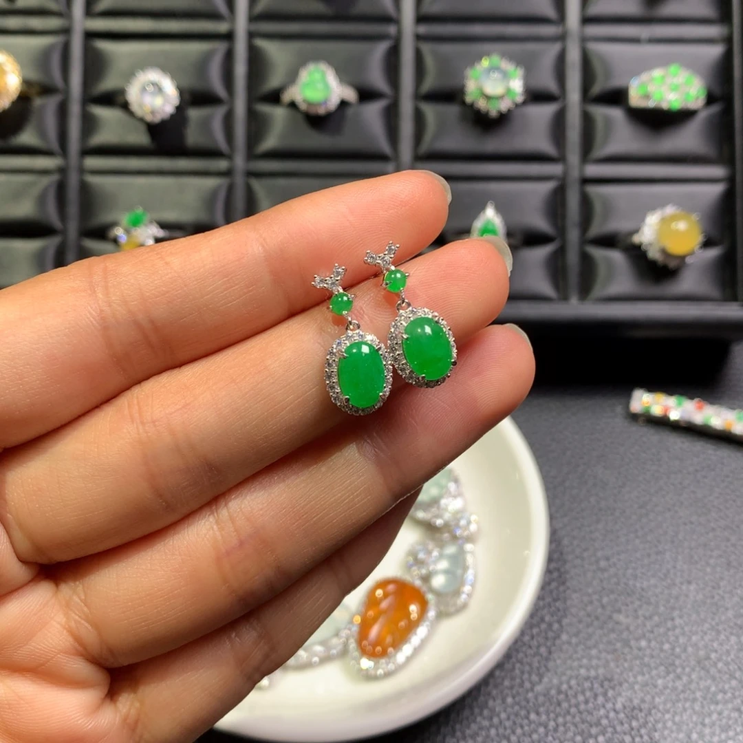 翡翠银S925镶嵌耳饰