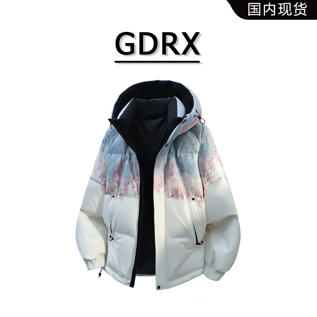 GDRX美式潮流连帽棉衣男冬季新款渐变设计感外套痞帅高级感男装
