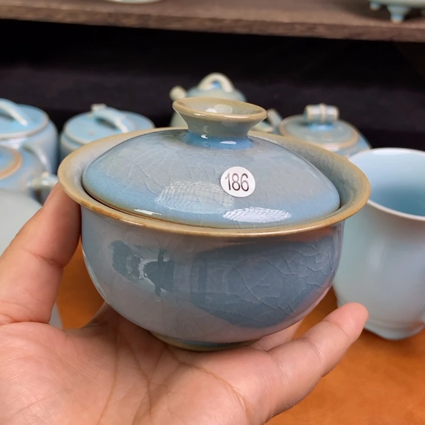 【闪购商品】持**行布袋盖碗天蓝釉汝瓷