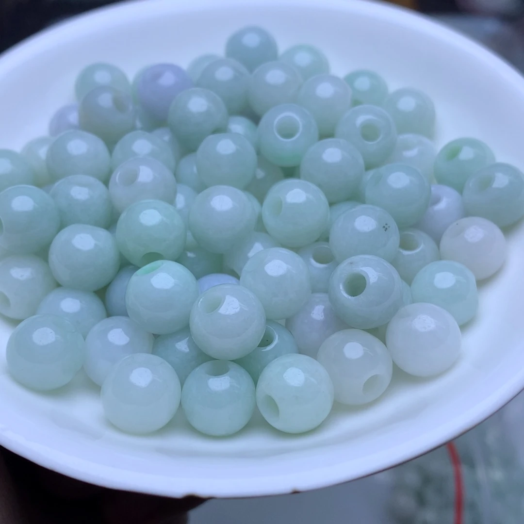【闪购商品】未镶嵌手链翡翠卡10冰豆绿大孔珠10个