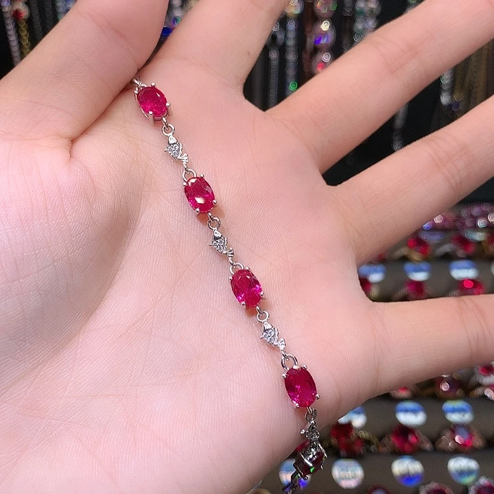 红宝石手链银S925镶嵌1