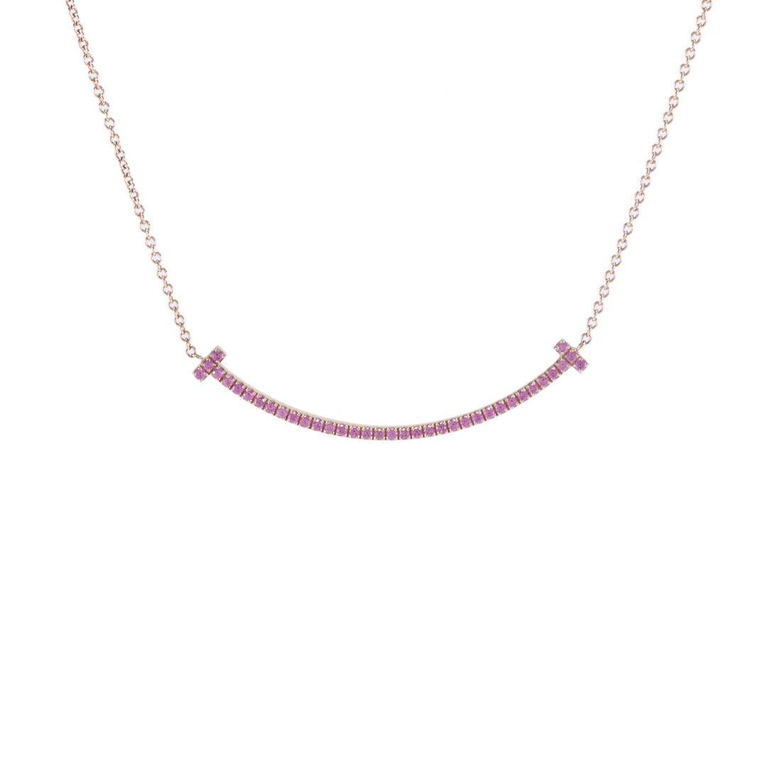 99新 Tiffany & Co./蒂芙尼 【小花柳】微笑项链 小号 满钻 玫瑰金