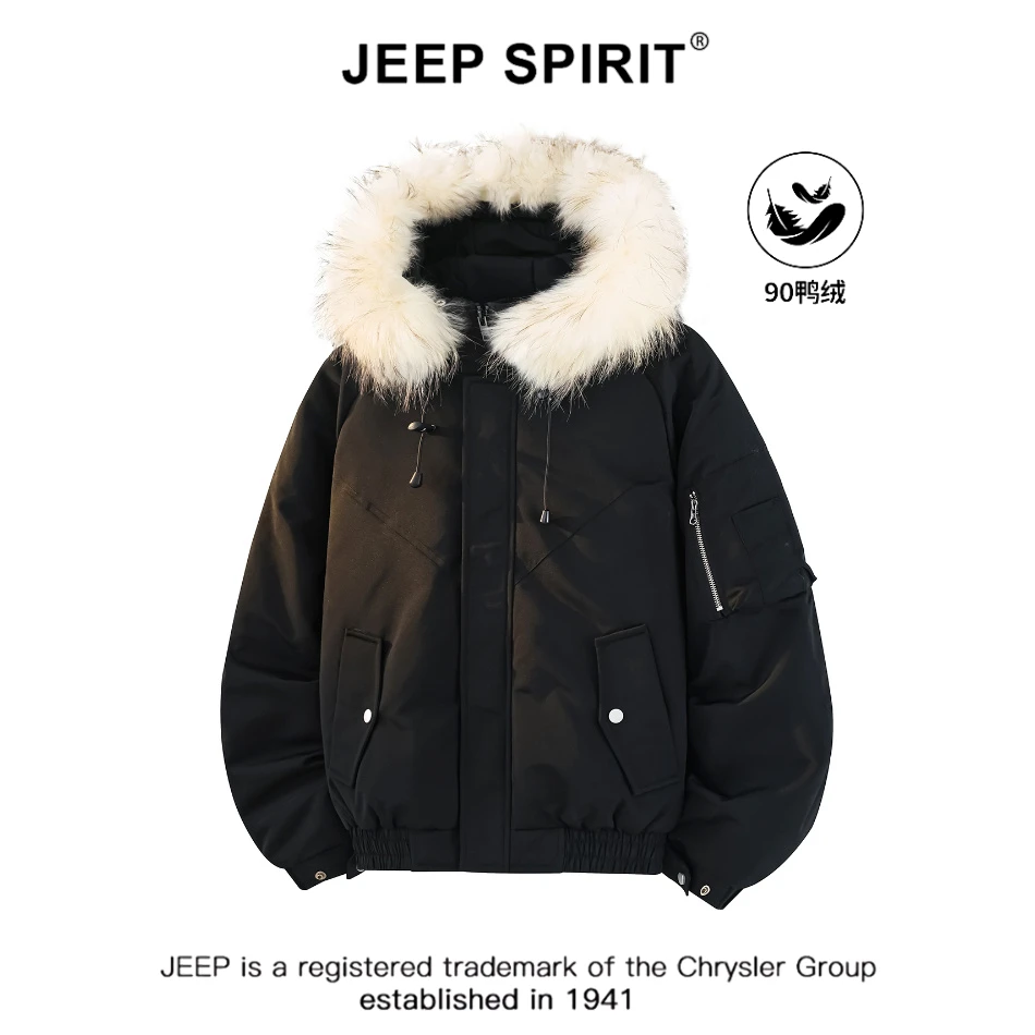 JEEPSPIRIT吉普美式工装风座山雕羽绒服男女款冬季保暖百搭派克服