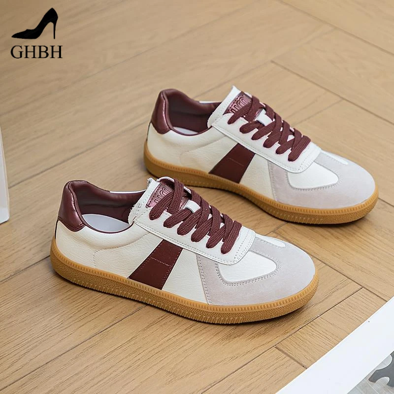 经典爆款德训鞋女平跟小白鞋2025秋款百搭休闲运动鞋软底牛皮板鞋