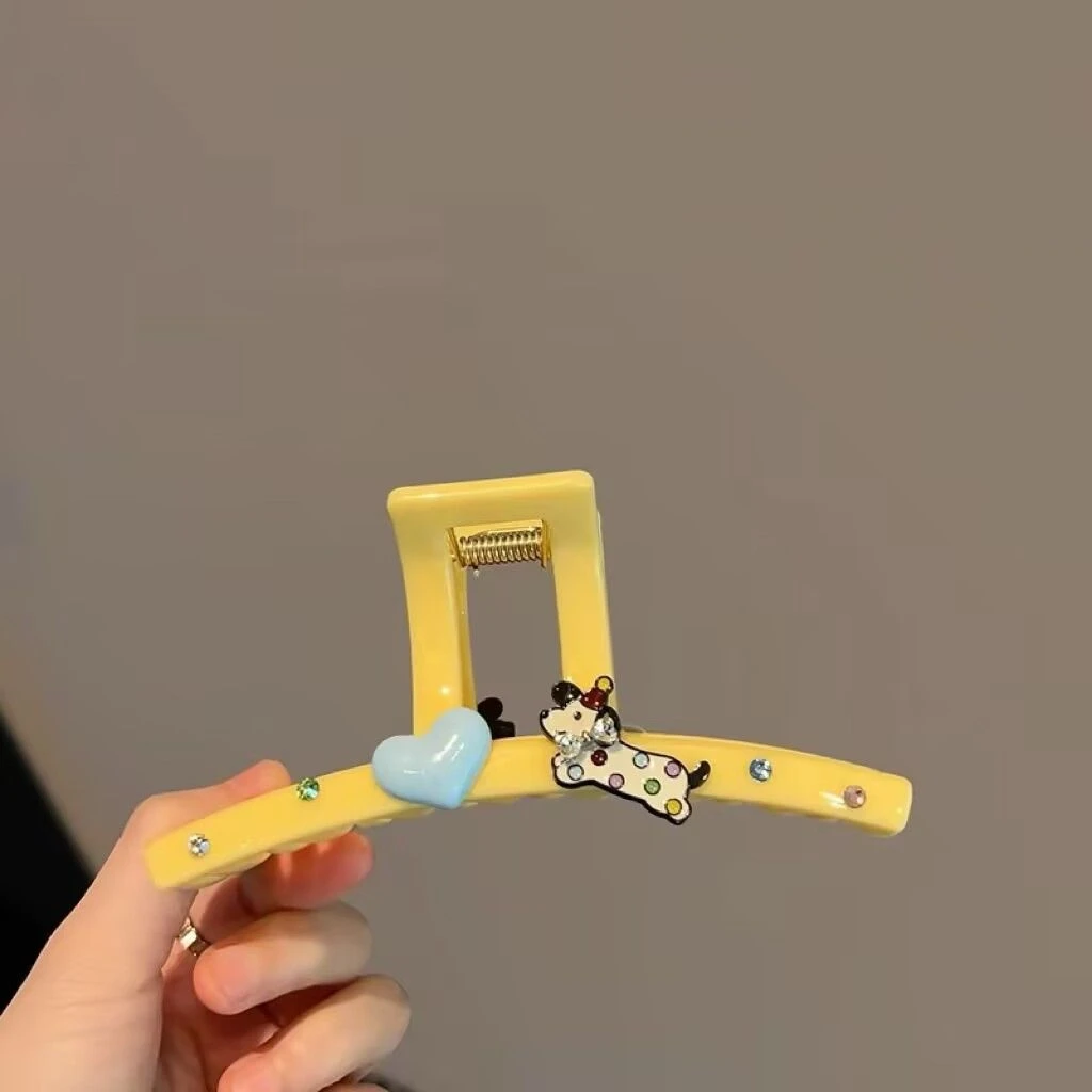 超质感高级镶钻小狗爱心发夹女小香风甜酷风抓夹后脑勺发抓新款