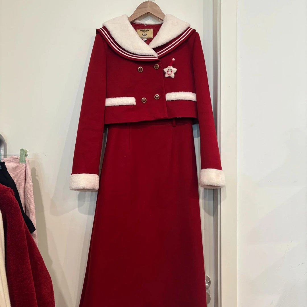 圣诞恋歌2.0 织物猪原创 秋冬新年氛围感收腰显瘦气质学院风棉服