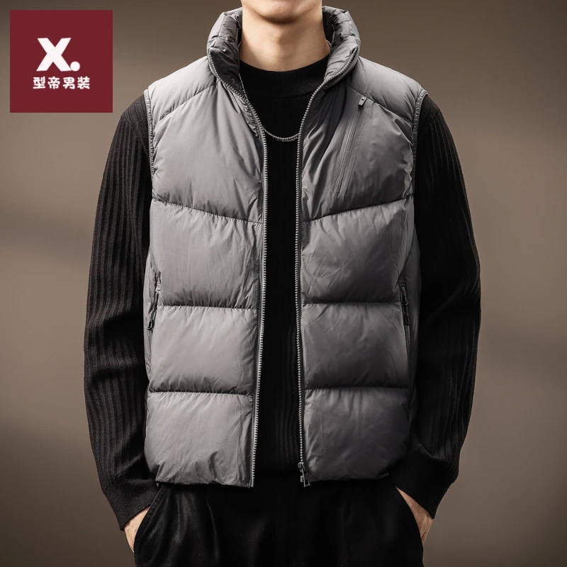 高端美式潮流立领羽绒马甲男士秋冬季新款宽松简约保暖工装羽绒服