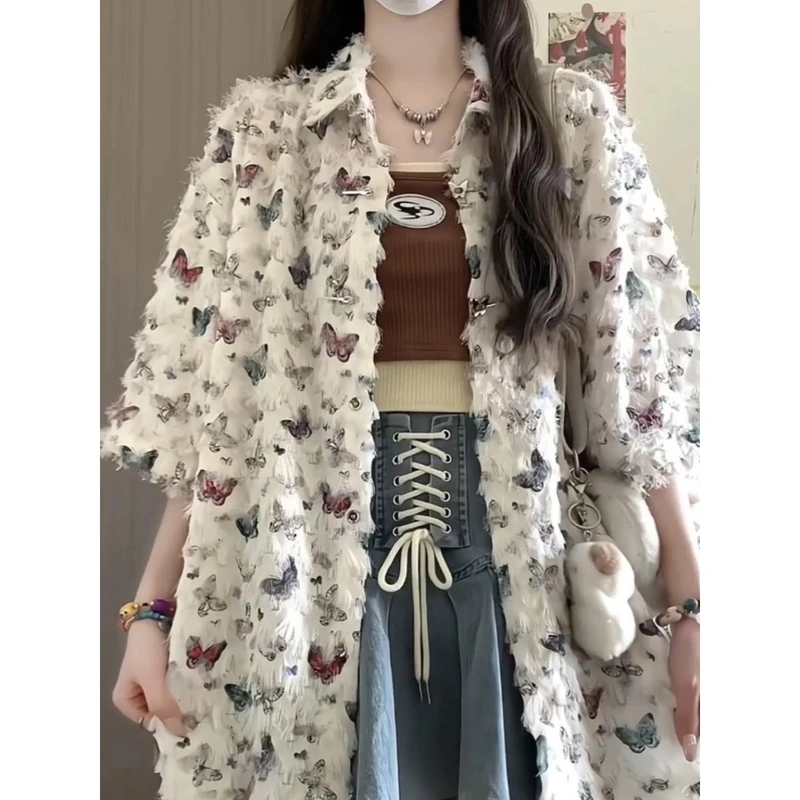 vintage短袖衬衫男款夏季潮牌高级感痞帅情侣装休闲百搭衬衣外套