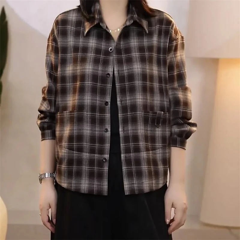 【曼姐定制】复古撞色格子长袖宽松显瘦气质百搭2685