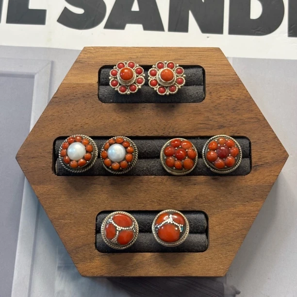 925银耳饰 【松秀】尼泊尔手工珊珊耳钉 通体925银 民族风复古