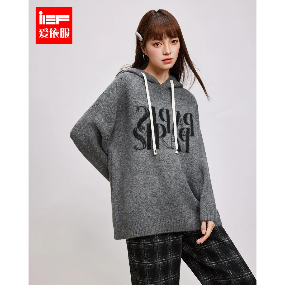 IEF/爱依服毛衣2025冬季新款美式休闲运动风宽松百搭毛织中卫衣